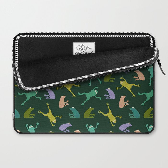 Frog party, fun frogs pattern dark Laptop Sleeve Gallery Image 2