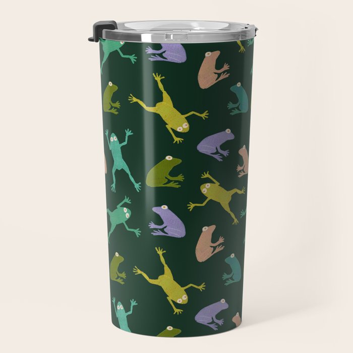 Frog party, fun frogs pattern dark Travel Mug Gallery Image 3
