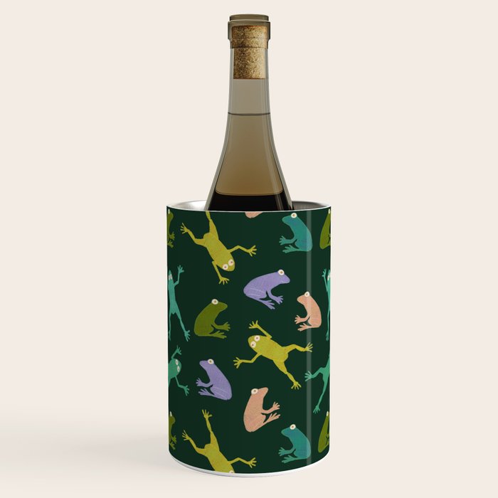 Frog party, fun frogs pattern dark Wine Chiller Gallery Image 3