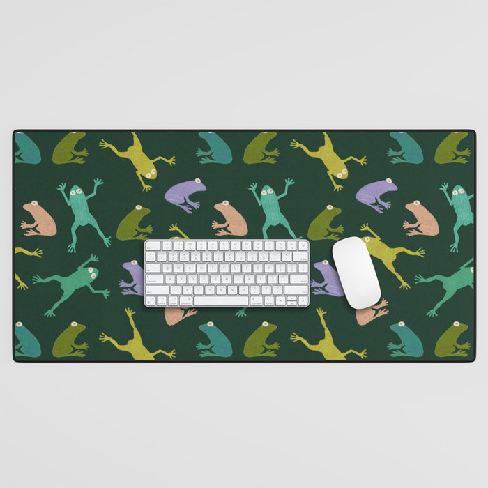 Frog party, fun frogs pattern dark Desk Mat Gallery Image 1