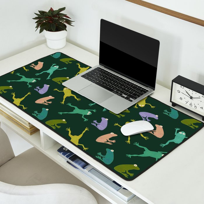 Frog party, fun frogs pattern dark Desk Mat Gallery Image 2