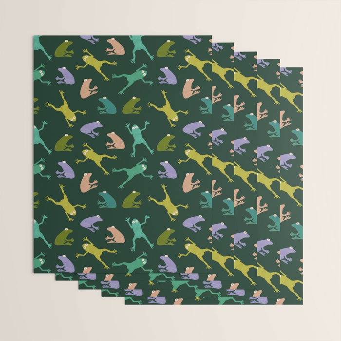 Frog party, fun frogs pattern dark Wrapping Paper Gallery Image 3