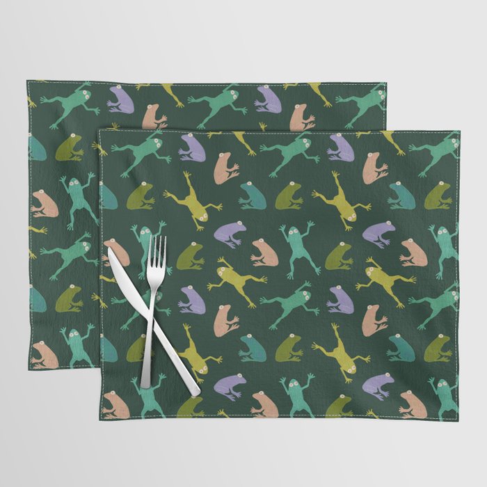 Frog party, fun frogs pattern dark Placemat Gallery Image 1