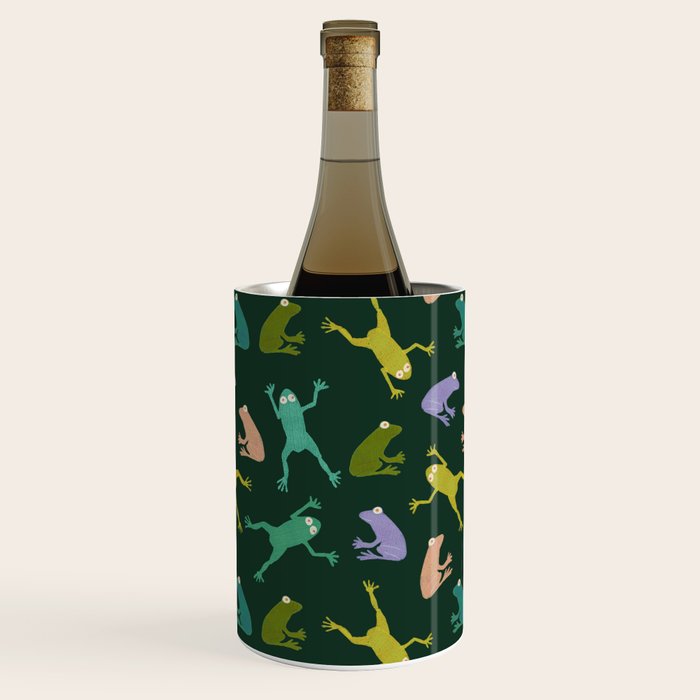 Frog party, fun frogs pattern dark Wine Chiller Gallery Image 2