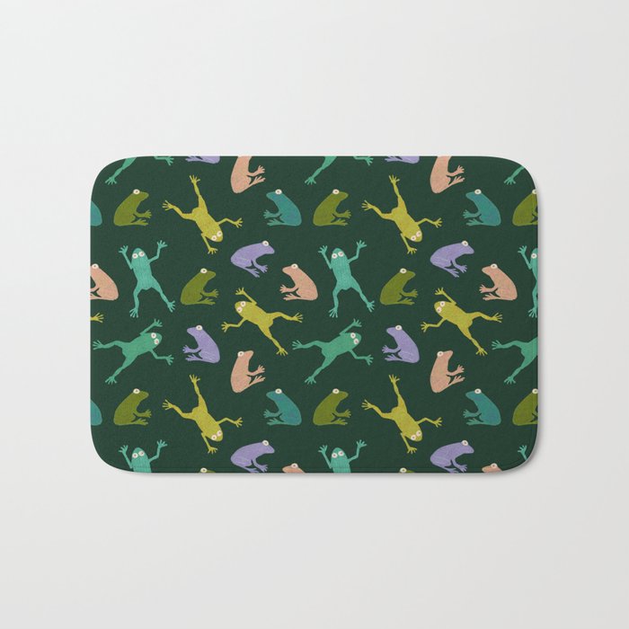 Frog party, fun frogs pattern dark Bath Mat Gallery Image 1