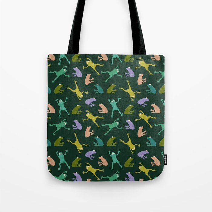 Frog party, fun frogs pattern dark Tote Bag Gallery Image 1