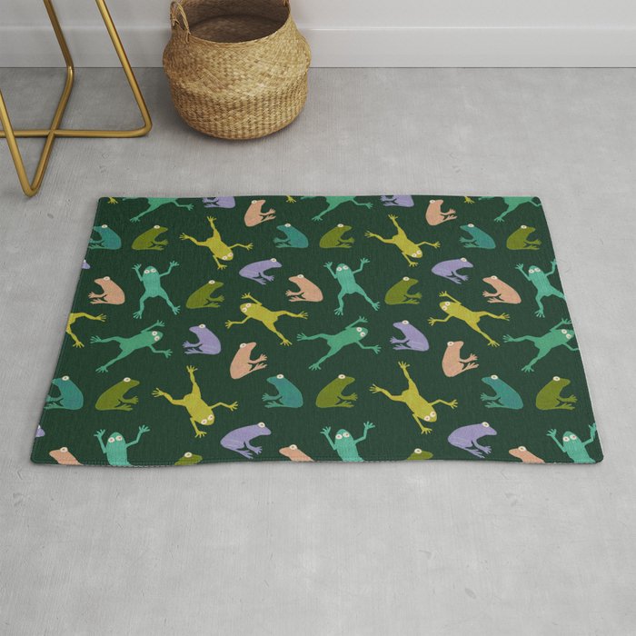 Frog party, fun frogs pattern dark Rug Gallery Image 1
