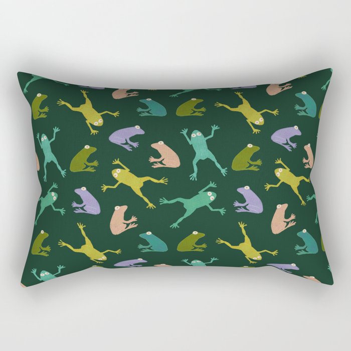 Frog party, fun frogs pattern dark Rectangular Pillow Gallery Image 2