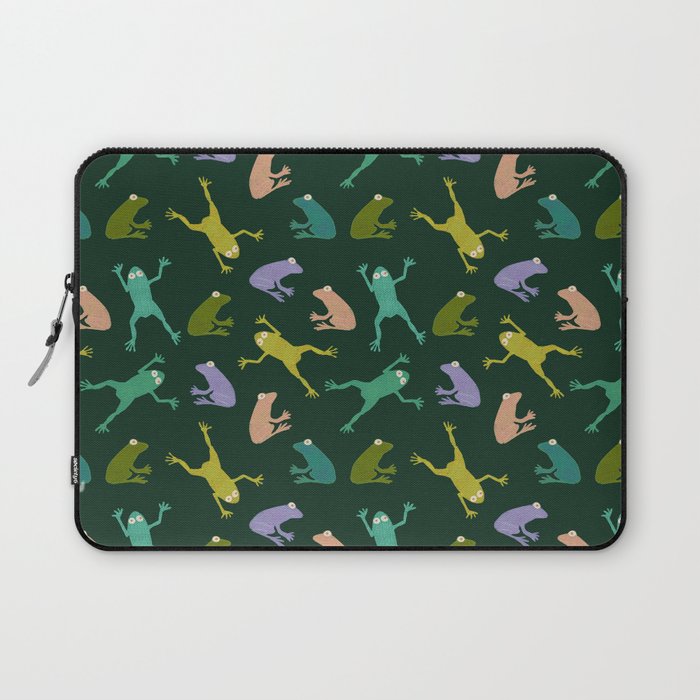 Frog party, fun frogs pattern dark Laptop Sleeve Gallery Image 1
