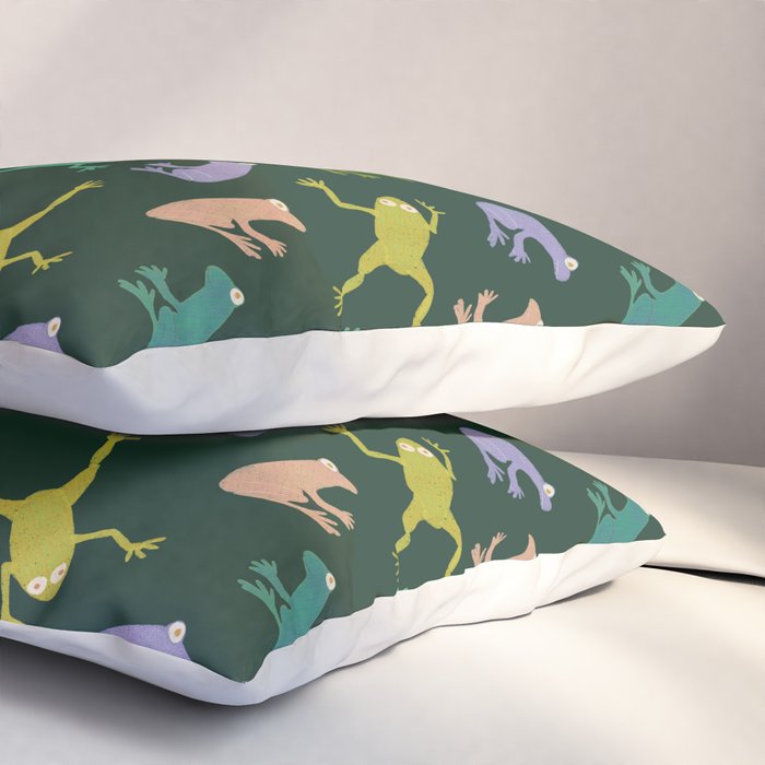 Frog party, fun frogs pattern dark Pillow Sham Gallery Image 3