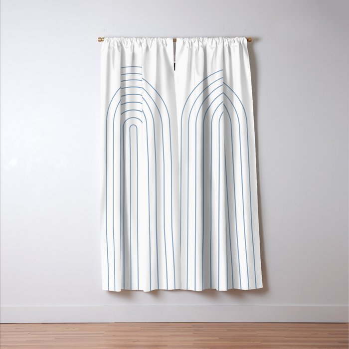 Minimal Arch XXV White and Blue Green Modern Geometric Lines Window Curtain Gallery Image 3