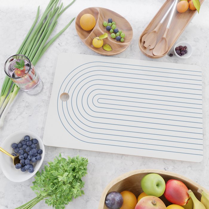 Minimal Arch XXV White and Blue Green Modern Geometric Lines Cutting Board Gallery Image 2