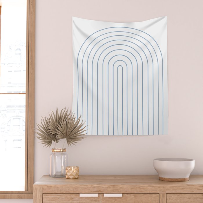 Minimal Arch XXV White and Blue Green Modern Geometric Lines Wall Tapestry Gallery Image 2
