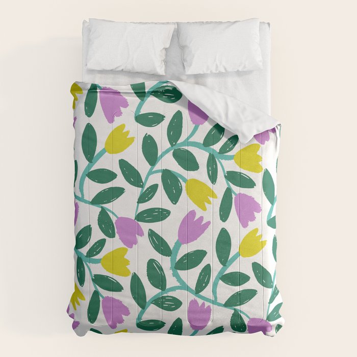 Simple Floral - Green, Very Peri and Yellow Comforter Gallery Image 6