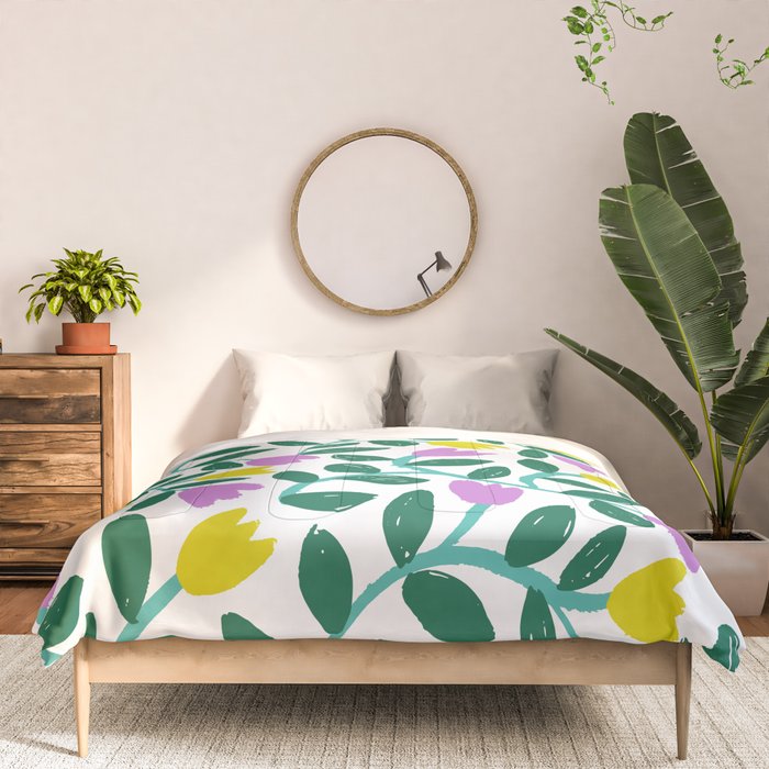 Simple Floral - Green, Very Peri and Yellow Comforter Gallery Image 3
