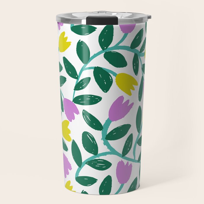 Simple Floral - Green, Very Peri and Yellow Travel Mug Gallery Image 1