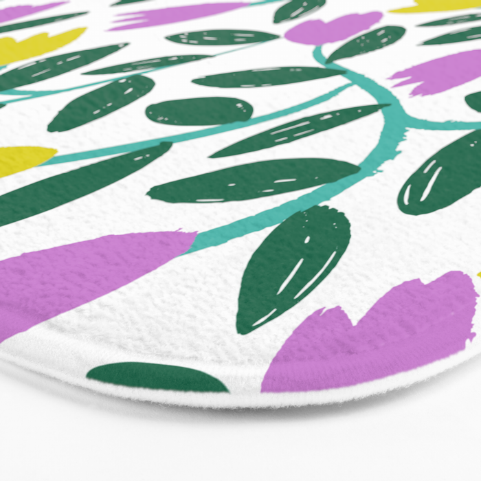 Simple Floral - Green, Very Peri and Yellow Bath Mat Gallery Image 3