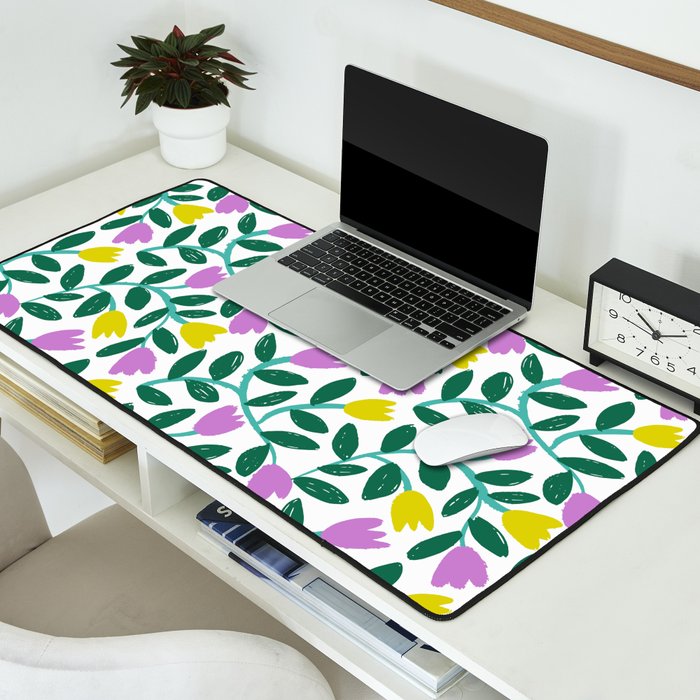 Simple Floral - Green, Very Peri and Yellow Desk Mat Gallery Image 2