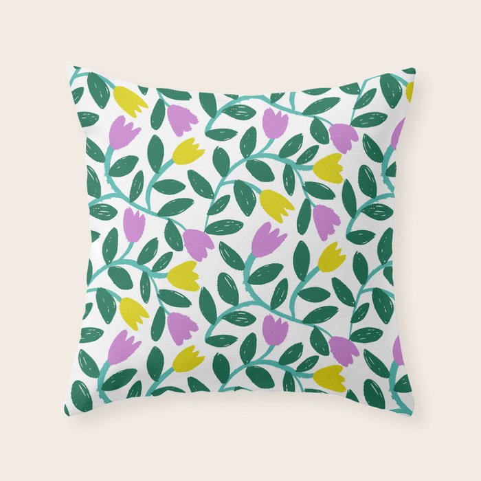 Simple Floral - Green, Very Peri and Yellow Throw Pillow Gallery Image 6
