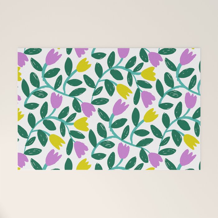 Simple Floral - Green, Very Peri and Yellow Welcome Mat Gallery Image 1