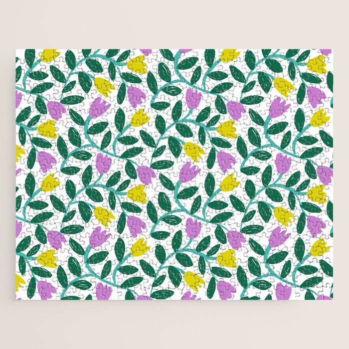Simple Floral - Green, Very Peri and Yellow Jigsaw Puzzle Gallery Image 1
