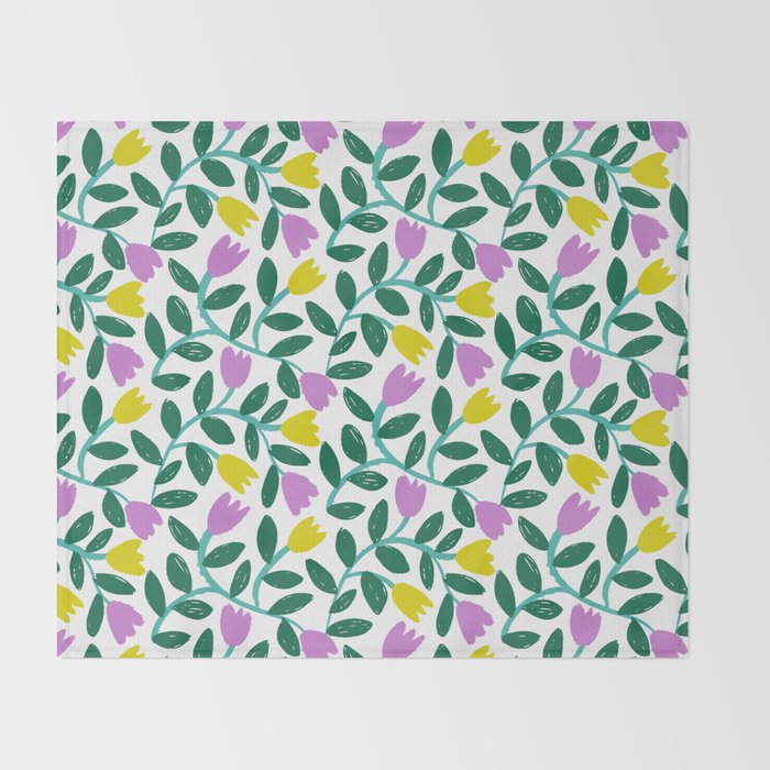 Simple Floral - Green, Very Peri and Yellow Throw Blanket Gallery Image 2