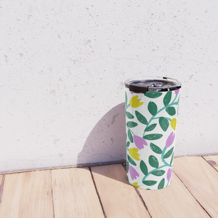 Simple Floral - Green, Very Peri and Yellow Travel Mug Gallery Image 4