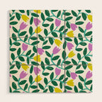 Simple Floral - Green, Very Peri and Yellow Wood Wall Art Gallery Image 1