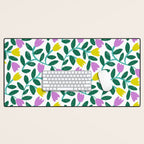 Simple Floral - Green, Very Peri and Yellow Desk Mat Gallery Image 1