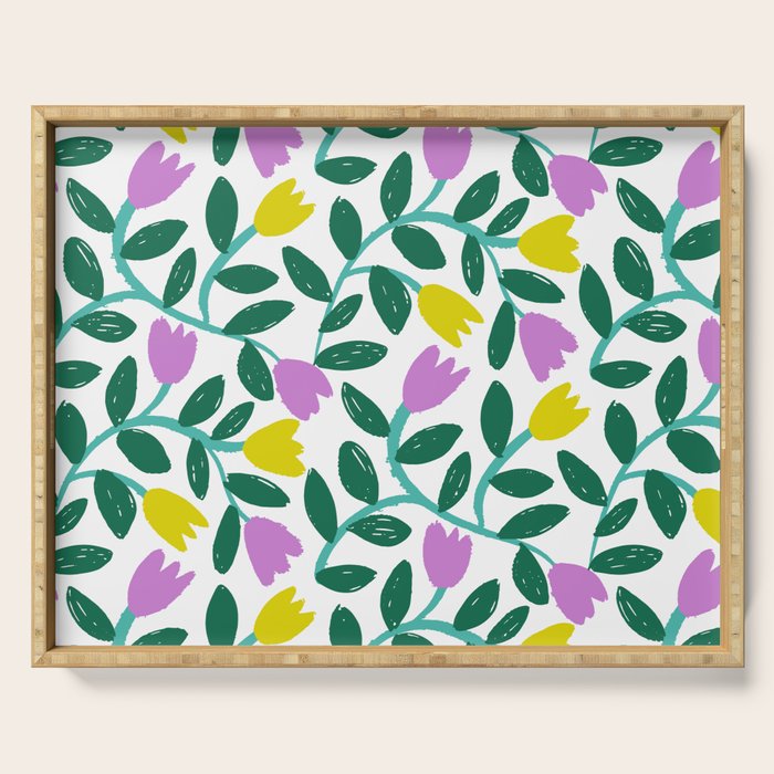 Simple Floral - Green, Very Peri and Yellow Serving Tray Gallery Image 1