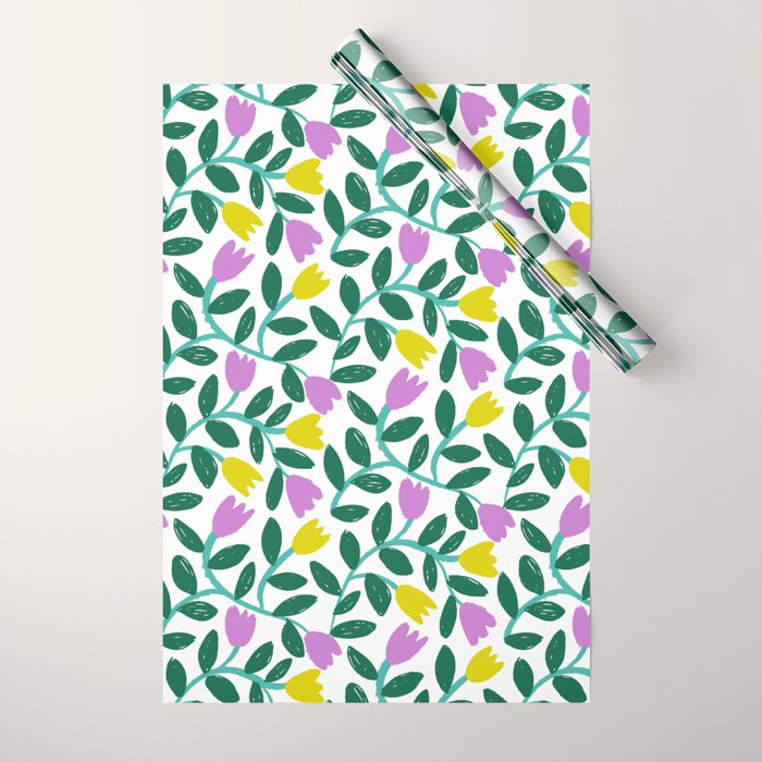 Simple Floral - Green, Very Peri and Yellow Wrapping Paper Gallery Image 1
