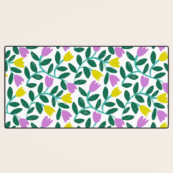Simple Floral - Green, Very Peri and Yellow Desk Mat Gallery Image 3