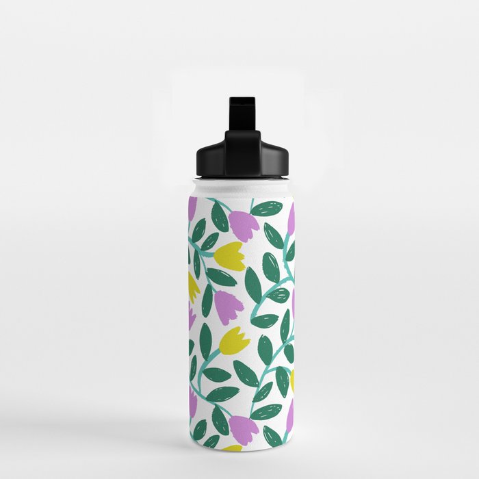 Simple Floral - Green, Very Peri and Yellow Water Bottle Gallery Image 2