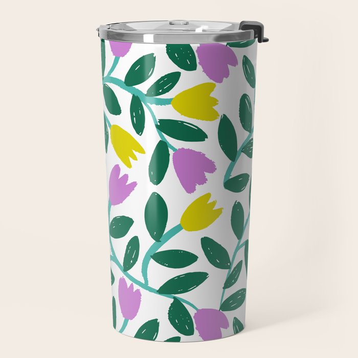 Simple Floral - Green, Very Peri and Yellow Travel Mug Gallery Image 2