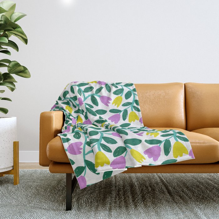 Simple Floral - Green, Very Peri and Yellow Throw Blanket Gallery Image 1