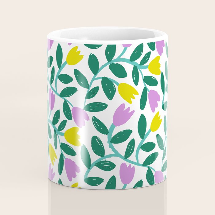 Simple Floral - Green, Very Peri and Yellow Coffee Mug Gallery Image 4