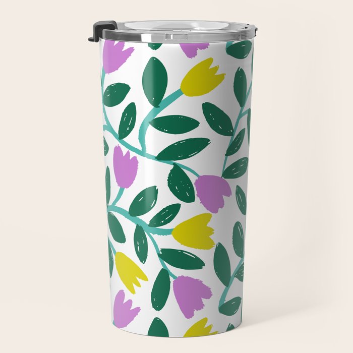 Simple Floral - Green, Very Peri and Yellow Travel Mug Gallery Image 3