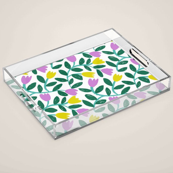 Simple Floral - Green, Very Peri and Yellow Acrylic Tray Gallery Image 1