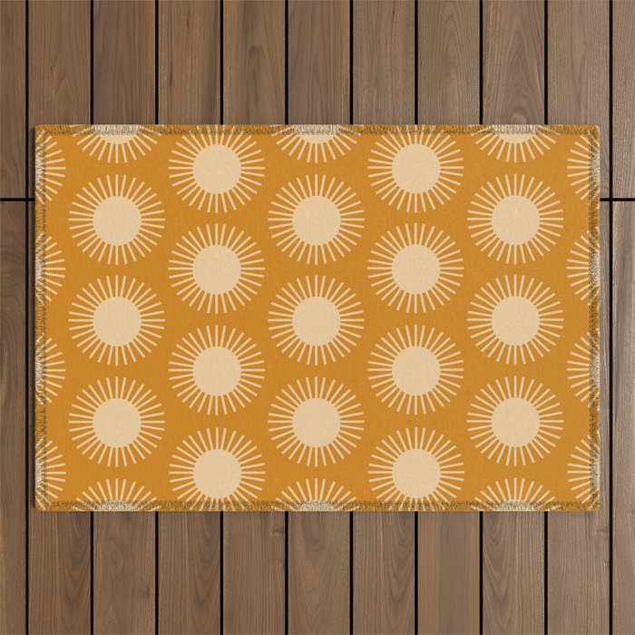 Boho Summer Sun Pattern II Desert Orange Outdoor Rug Gallery Image 1
