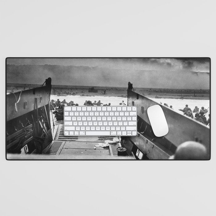 Into the Jaws of Death - D-day Vintage Photo by Robert F. Sargent Desk Mat Gallery Image 1