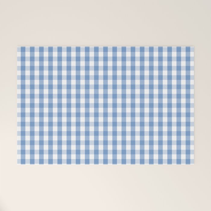 Classic Pale Blue Pastel Gingham Check Welcome Mat Gallery Image 1