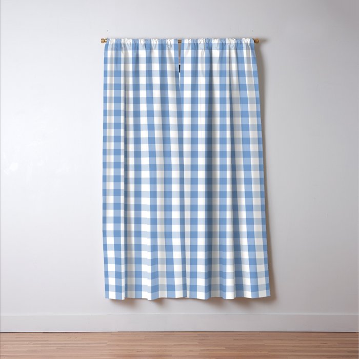 Classic Pale Blue Pastel Gingham Check Window Curtain Gallery Image 3