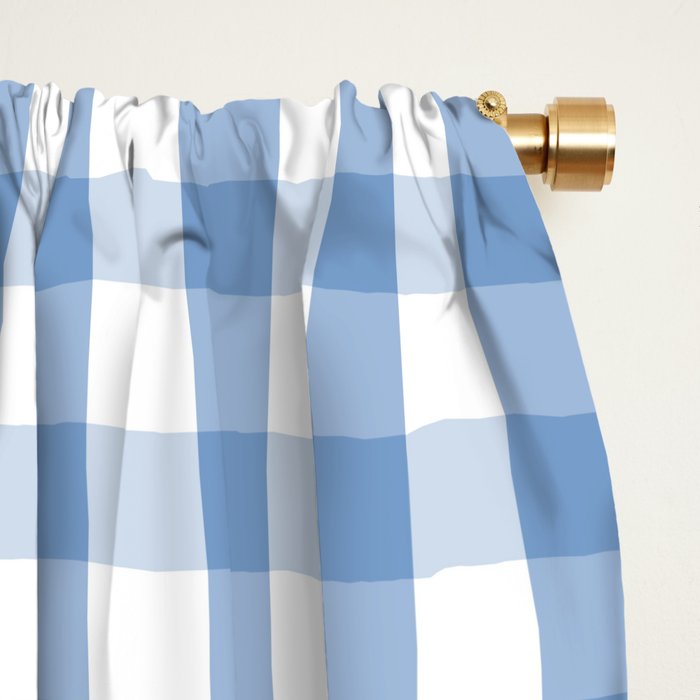 Classic Pale Blue Pastel Gingham Check Window Curtain Gallery Image 2