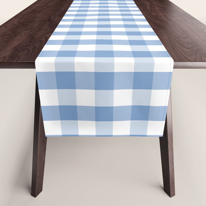 Classic Pale Blue Pastel Gingham Check Table Runner Gallery Image 1