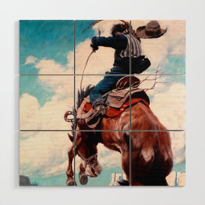 Vintage Western Painting âBuckingâ by N C Wyeth Wood Wall Art Gallery Image 1