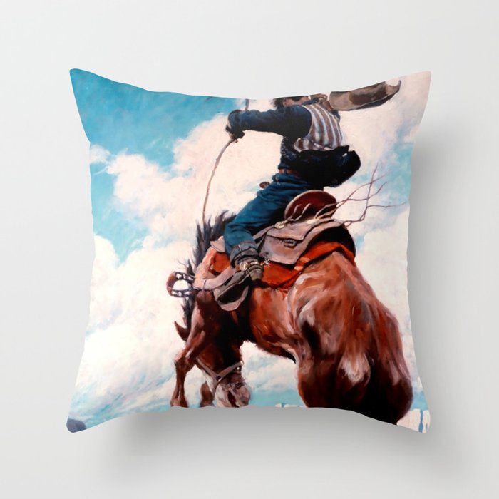 Vintage Western Painting âBuckingâ by N C Wyeth Throw Pillow Gallery Image 6