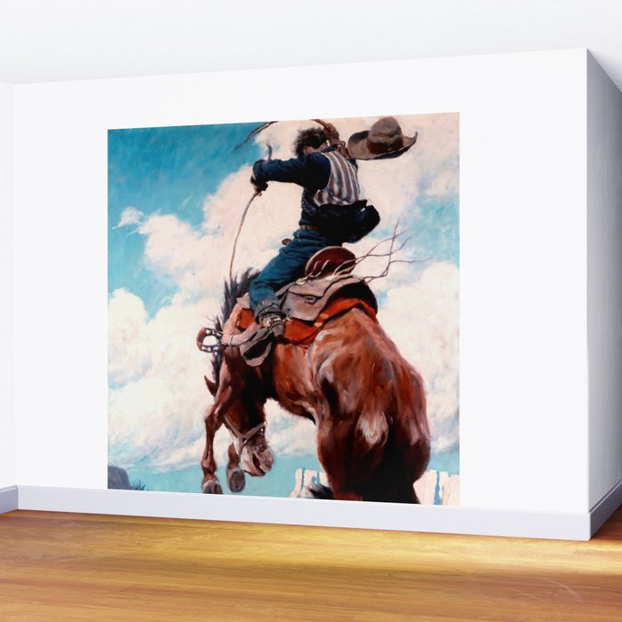 Vintage Western Painting âBuckingâ by N C Wyeth Wall Mural Gallery Image 2