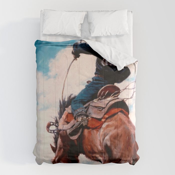 Vintage Western Painting âBuckingâ by N C Wyeth Comforter Gallery Image 6