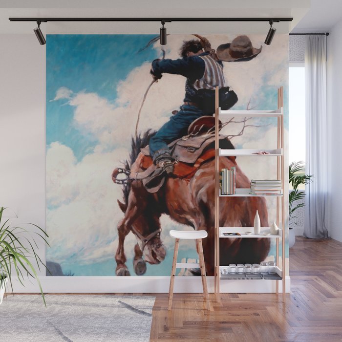 Vintage Western Painting âBuckingâ by N C Wyeth Wall Mural Gallery Image 1