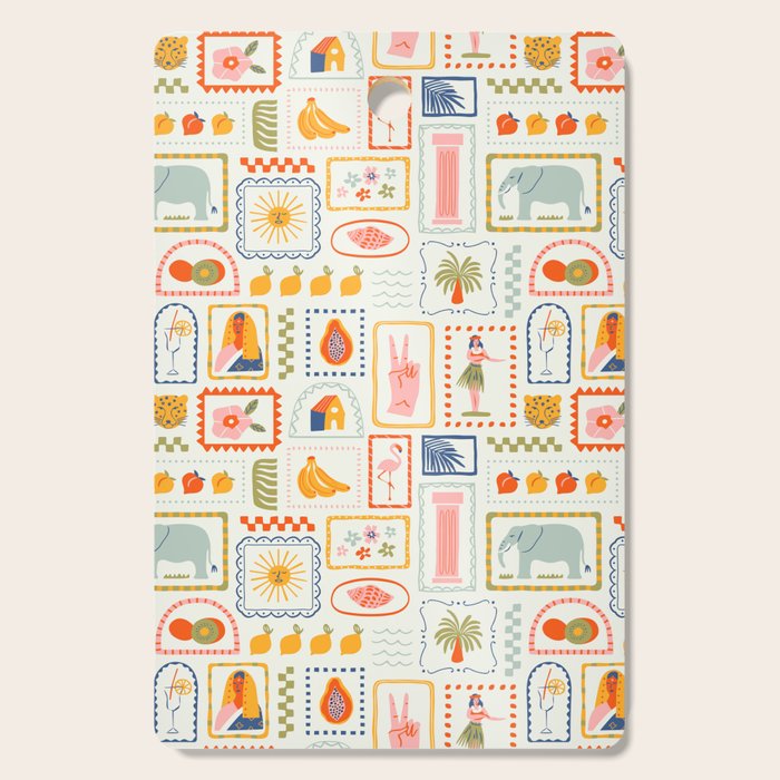 Vintage tropical summer patchwork art pattern Cutting Board Gallery Image 1